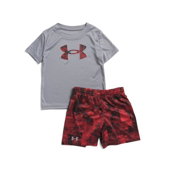UNDER ARMOUR Steel Toddler Boys 2pc Big Logo Tee And Shorts Set - Picture 1 of 2